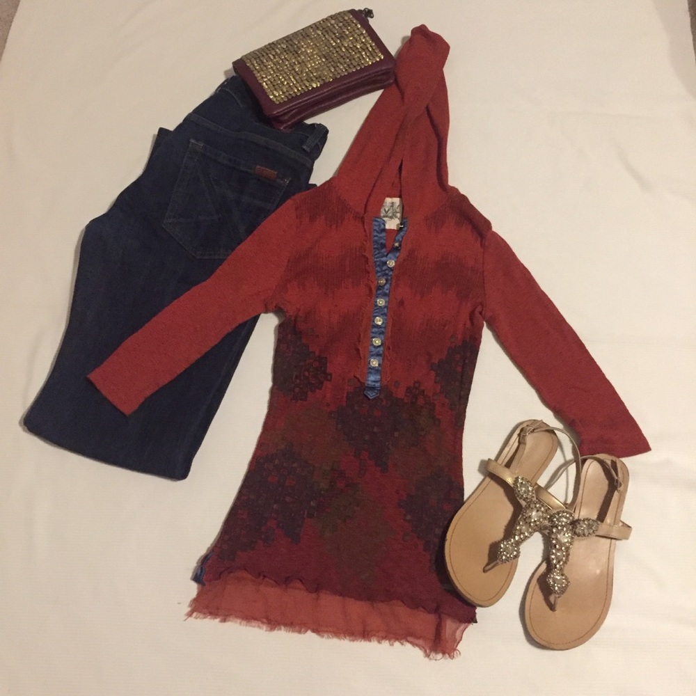 Miss Me 3/4 Sleeve Printed Thermal Hoodie Size M